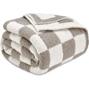 Checkered Blanket,Ultra Soft Cozy Grey Checkered Throw Blanket, Warm Fluffy Checkerboard Throw Blanket, Grey and White Checkered Blanket for Couch Bed Sofa,50x60 Inches