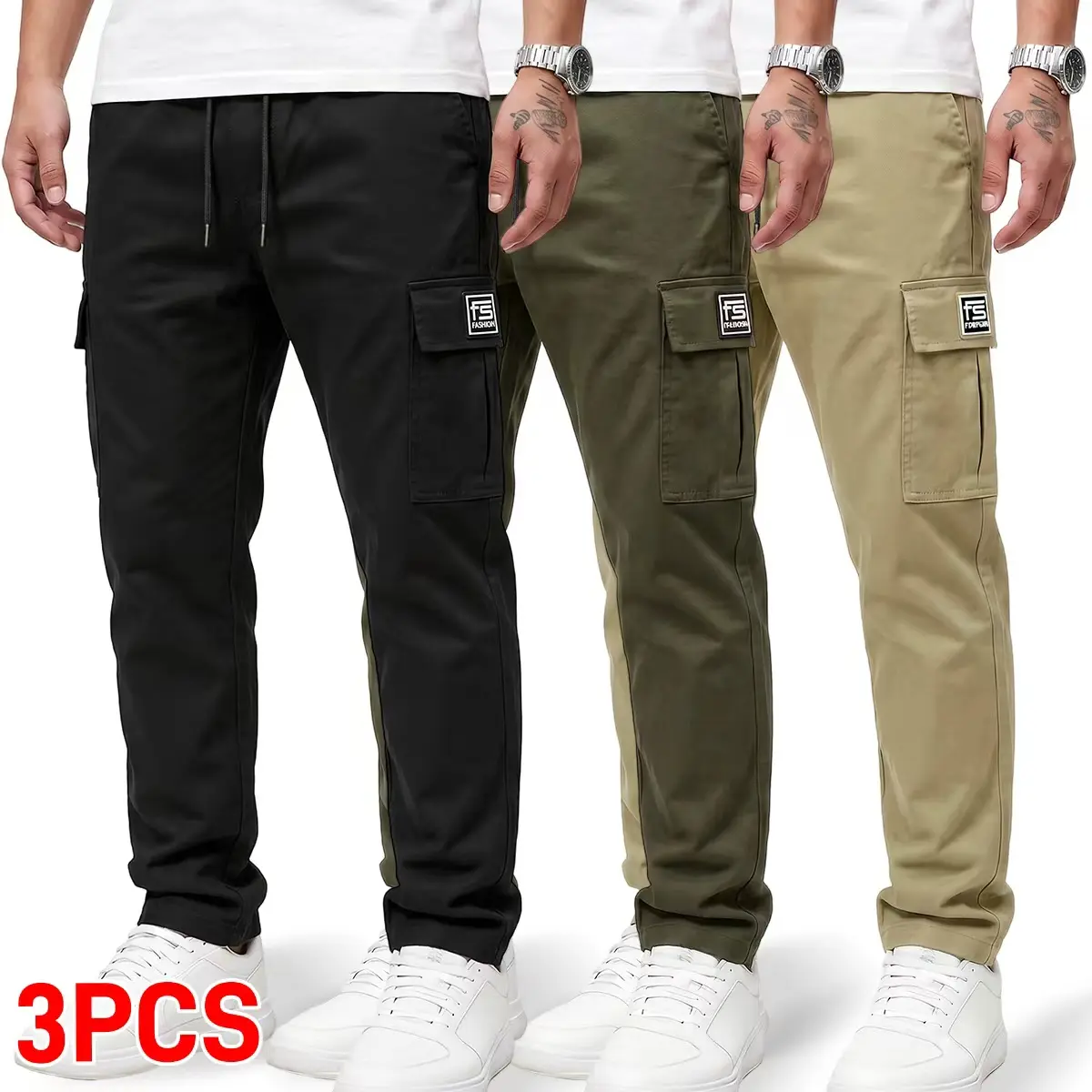Men's Everyday Casual Cargo Pants - Street Style, 4 Utility Pockets, Non-Cotton Quick Dry Breathable Fabric, Straight Leg with Slight Stretch, Zipper Fly & Button Closure, for Construction, Fishing, Casual Cargo Style, Breathable Men's Pants, Fast Tool Ac