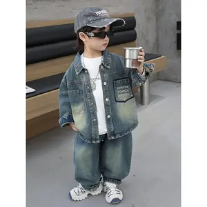 2026 New Boys' Set, Spring/Autumn Outfit for Toddlers and Young Children, Korean-Style Streetwear Denim 2pcs Set for Girls