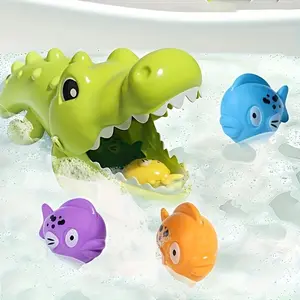 Crocodile Feeding Fish Bath Toy, Safe Abs Material, Round Edges, Multi-Color, Interactive Stress Relief, Bathroom, Pool, Bathtub, Beach, Play