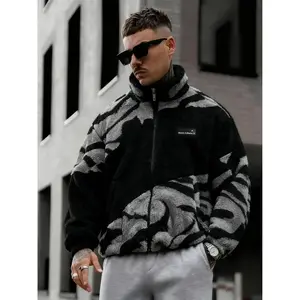 Zipped jacket with zebra print, fuzzy loose fit, perfect for daily wear and home leisure, ideal gift for friends and husband