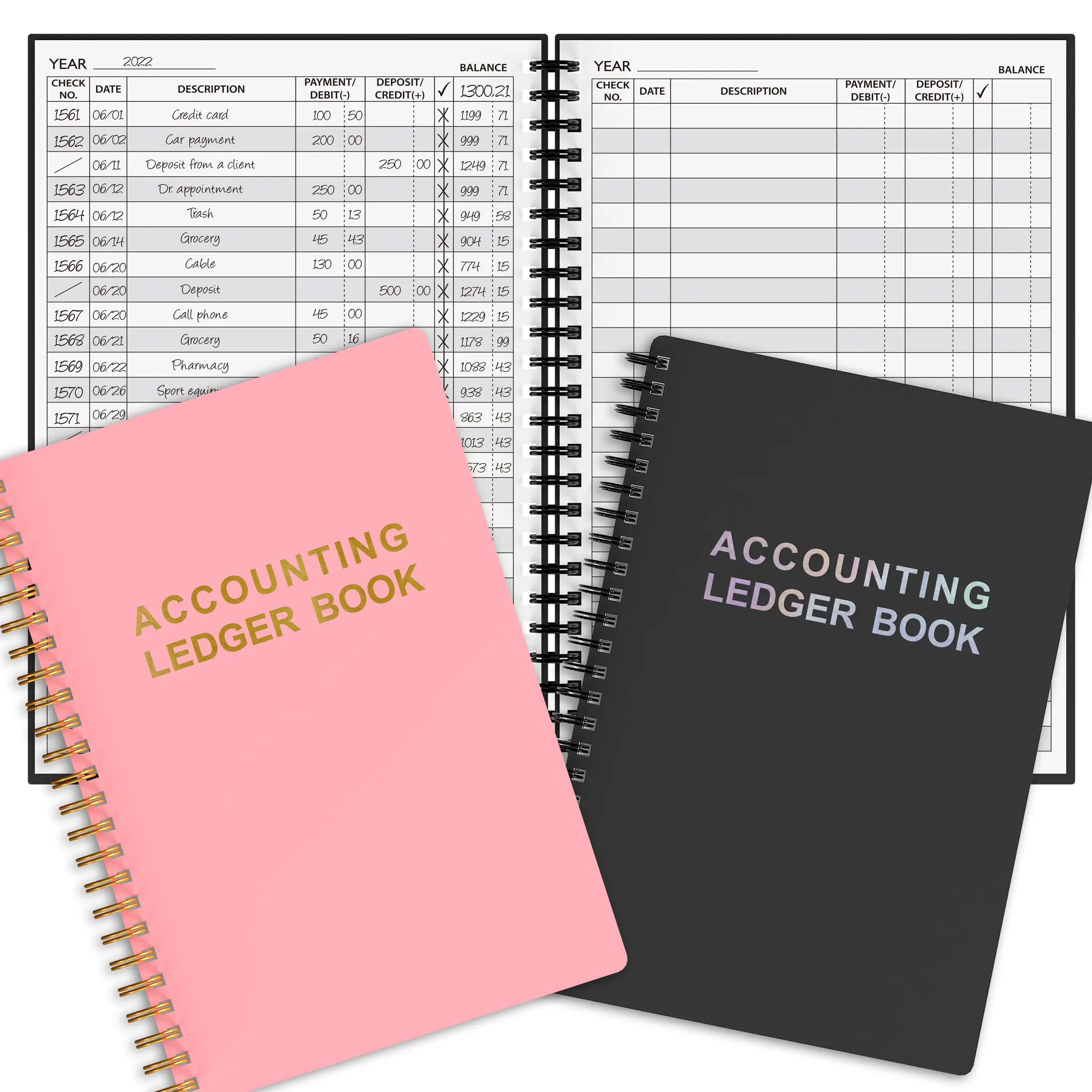 A5 Paper Cover Accounting Ledger Book - Undated Check Register Journal, Battery-Free Accounting Supplies, Budget Planner, Finance Checklist Organizer, Compact Office Supplies for Small Business Expense, Deposit & Balance Tracking