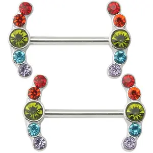 Rainbow Enring CZ Stainless Steel Nipple Barbell