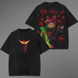 Alastor V2 Hazbin Hotel Wash T-Shirt,Hazbin Washed Shirt, Comic Shirt, TV Show Shirt graphic tees Menswear Top Cotton Fabric lover streetwear
