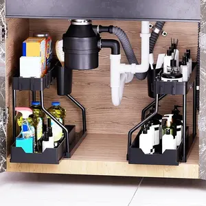 Under Sink Organizer 2-Tier Sliding Pull-Out Storage Basket with Sturdy Metal Frame for Kitchen Bathroom Laundry Space-Saving Design