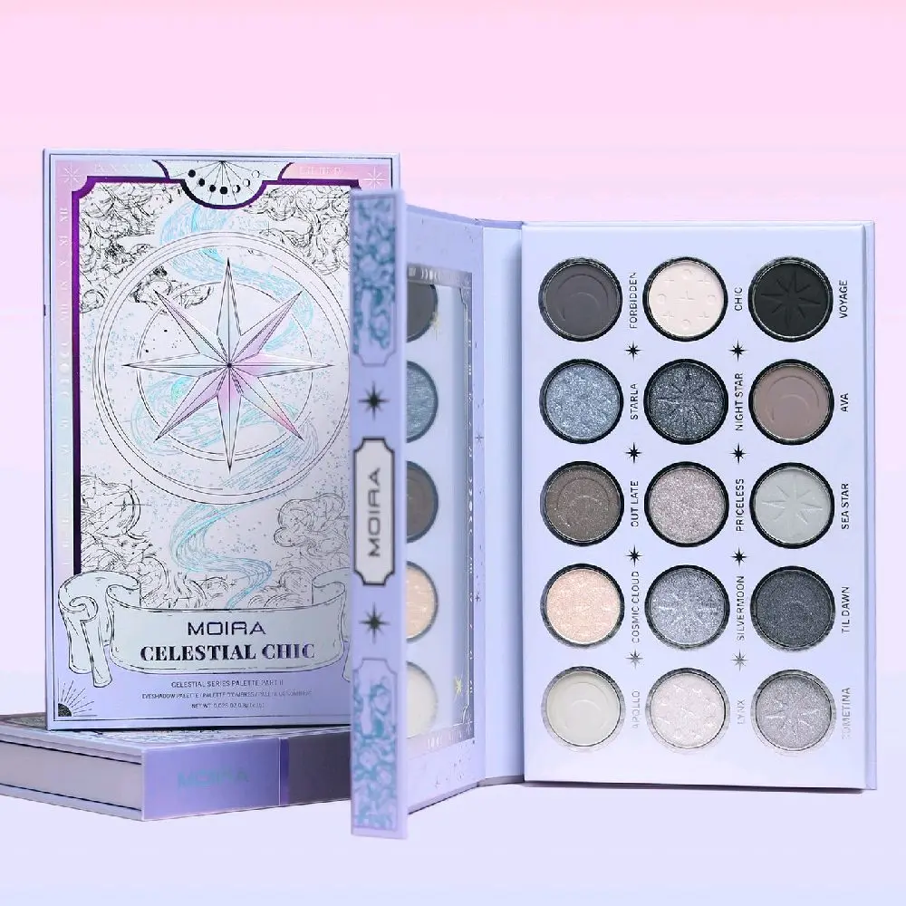Celestial Chic Eyeshadow Palette  Makeup pigmented metallic finish with Matte Finish smooth Sombras metalicas y mattes alta pigmentacion para looks de maquillaje toda ocasión Daysiluxe Cosmetics eye shadow