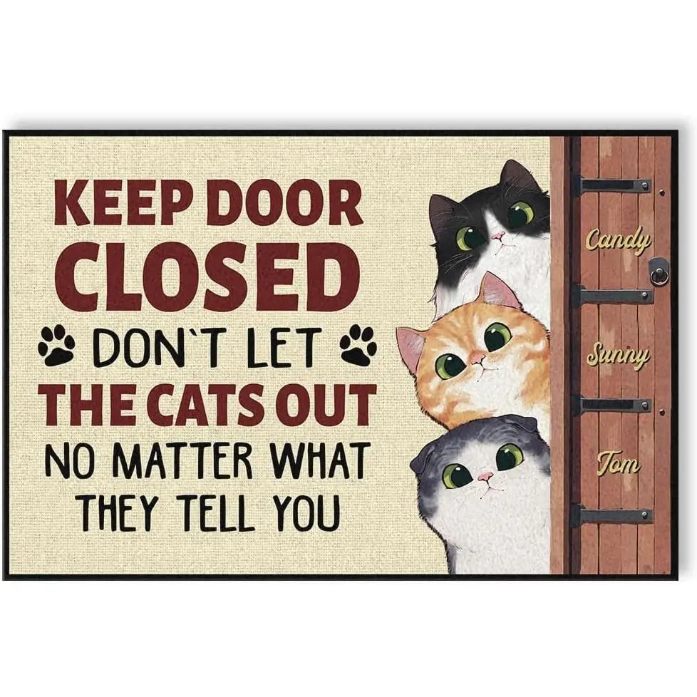Personalized Cat Doormat, Gift for Cat Lovers Cat Mom Cat Dad, Keep Door Closed, Warning Cat Decor Door Mat, Custom Cat Name and Breed Mat, Funny Non Slip Rubber Back Door Mat