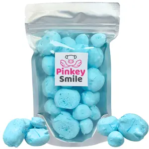 Freeze-Dried Candy Blue Raspberry Salt Water Taffy 2 oz - Cut To Bite Sized Pieces - Ships In Box - Deliciously Crunchy, Intense Flavor, Lightweight Snack