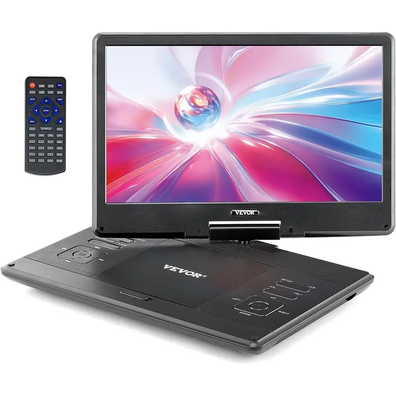VEVOR Portable DVD Player, 14 inch HD Swivel Display Screen, 4.5-5 Hours Built-in Rechargeable Battery, Dual Speakers, Support Sync TV/USB/SD Card/CD/DVD, Car Charger, AC Power Adapter, Remote Control