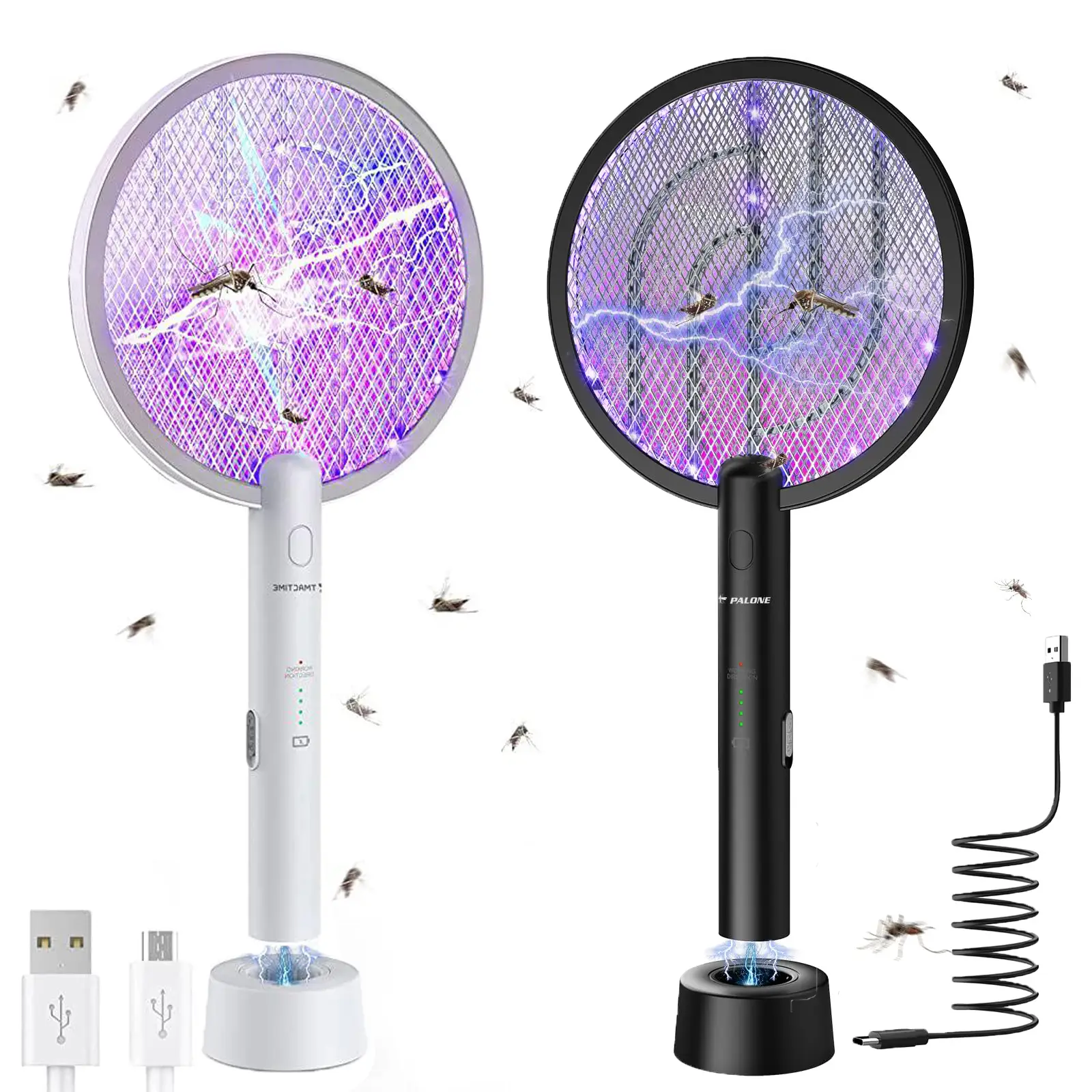 PALONE Electric Fly Swatter 4000V Bug Zapper Racket 2 in 1 with 1200mAh Battery Rechargeable Mosquito Killer Lamp for Indoor Outdoor Use Dual Function