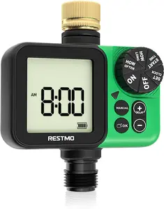 RESTMO Oversized LCD Sprinkler Timer for Outdoor Hose Faucet, Up to 11h59m Programmable Watering Timer for Soaker Hose, Filling, Misting with Brass Inlet, Rain Delay/Manual/Automatic Irrigation System
