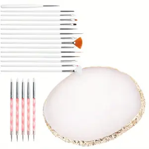 21PCS Professional Nail Art Kit with Agate-Like Palette & Dual-Tip Dotting Pens - Complete Nail Brush Set (15 Brushes + 5 Applicators) for Gel Polish,Curing, Manicure/Pedicure Tools for Home & Salon Use,Nail Art Brush