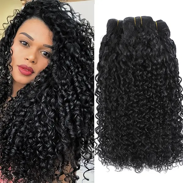 BINF Double Drawn Pixie Curl Brazilian Virgin Human Hair Bundles with 4x4 Lace Closure, 1/3/4 Bundles, Handmade Wefts, Anti-Tangling, Exquisite Workmanship, Thicker Ends, 100% Unprocessed Natural Black (1B) Hair Extensions for Curly Hairstyles