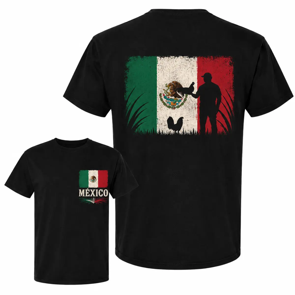 Mexico Gamefowl Shirt, Mexico Flag Rooster Graphic Tee, Mexican Farm T-Shirt, Double Sided Gamefowl Shirt, Rooster Breeder Gift, Country Farm Apparel, Unisex Graphic Tee