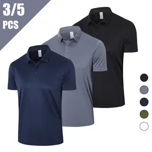 3/5 Pack Mens Dress Golf Shirt Moisture Wicking Quick Dry Performance Solid Casual Slim Button Down Short Sleeve Polo Shirts for Workout Active Top Sports Outfits Oversizes Christmas Gift