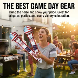 50PC USA Patriotic Inflatable Cheer Sticks with Free Hand Pump, Perfect for 4th of July, Sports Games and Parties, Summervibes Patriotic Celebration Supplies