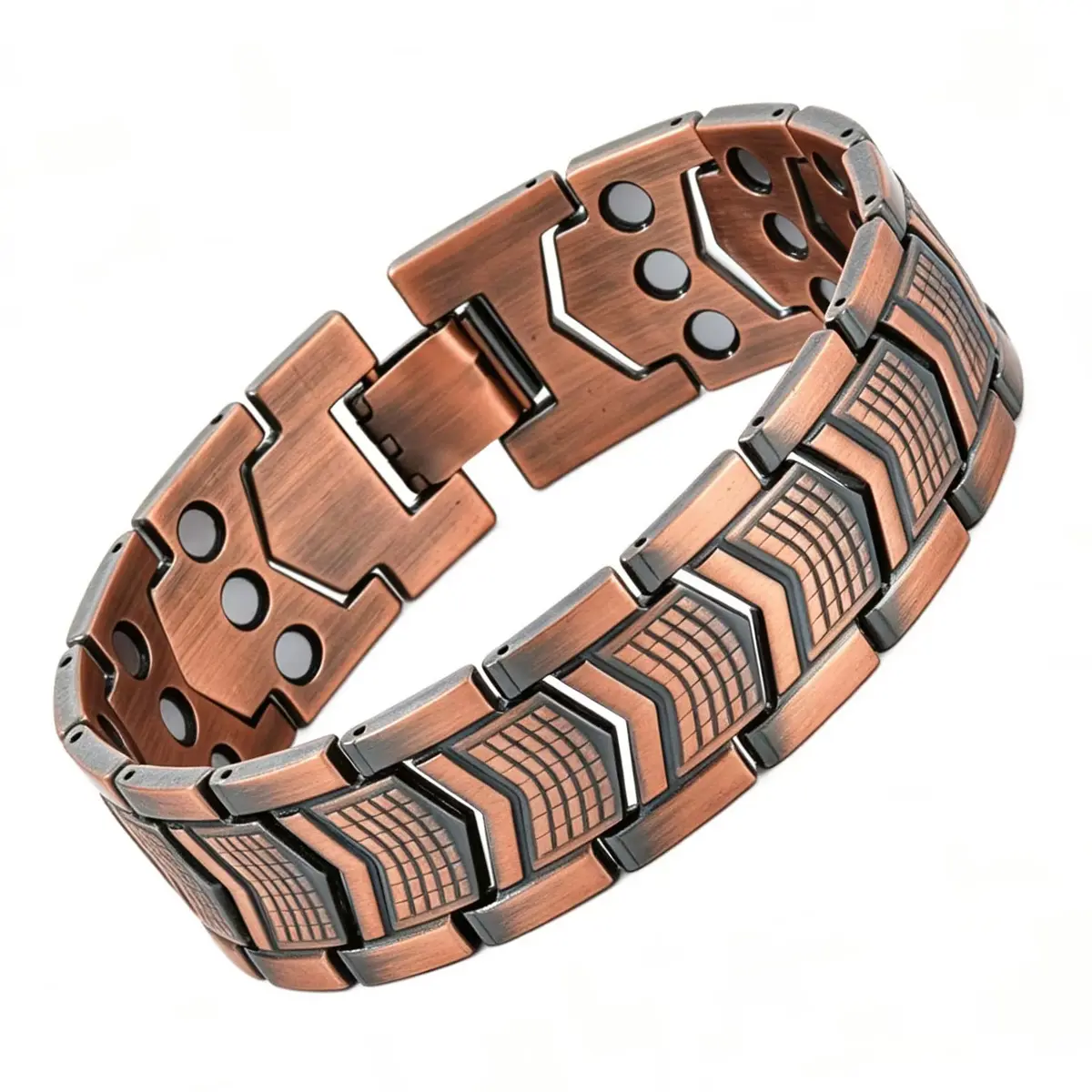 Men's Unisex Fit Retro Chevron Pattern Alloy Metal Antique Copper Magnetic Bracelet, Streetwear Wear Fashion Costume Jewelry Accessory