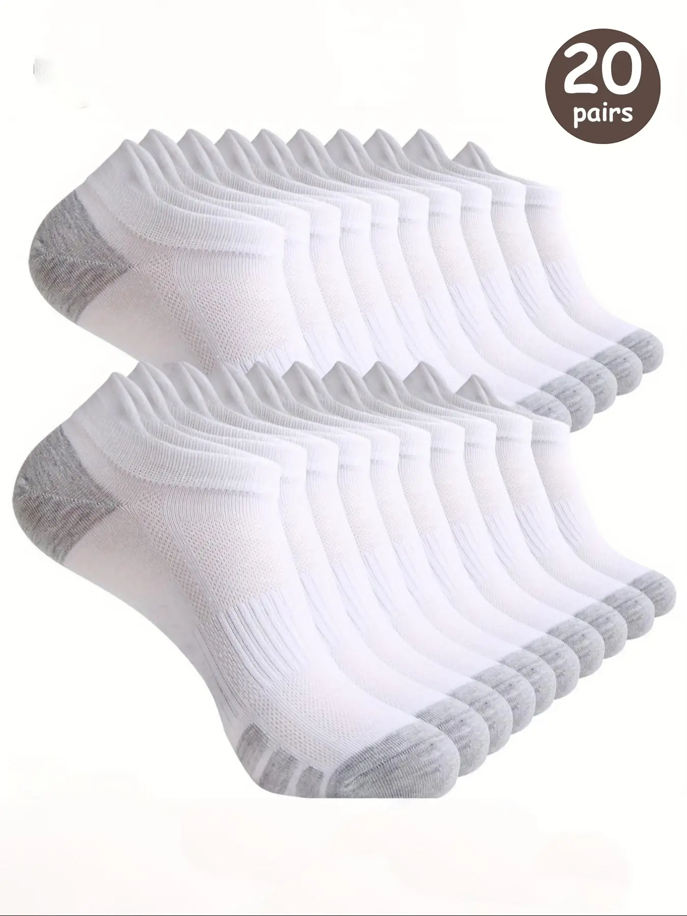 Men's Patchwork Print Ankle Socks, Casual Moisture Wicking Low Cut Socks for Daily Wear, Soft Comfy Breathable Socks for All Seasons, White Socks