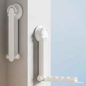 Foldaway Clothes Wall Mounted Drying Rack with Suction CupAll Metal in Space Aluminum Foldable Retractable Portable for Laundry White