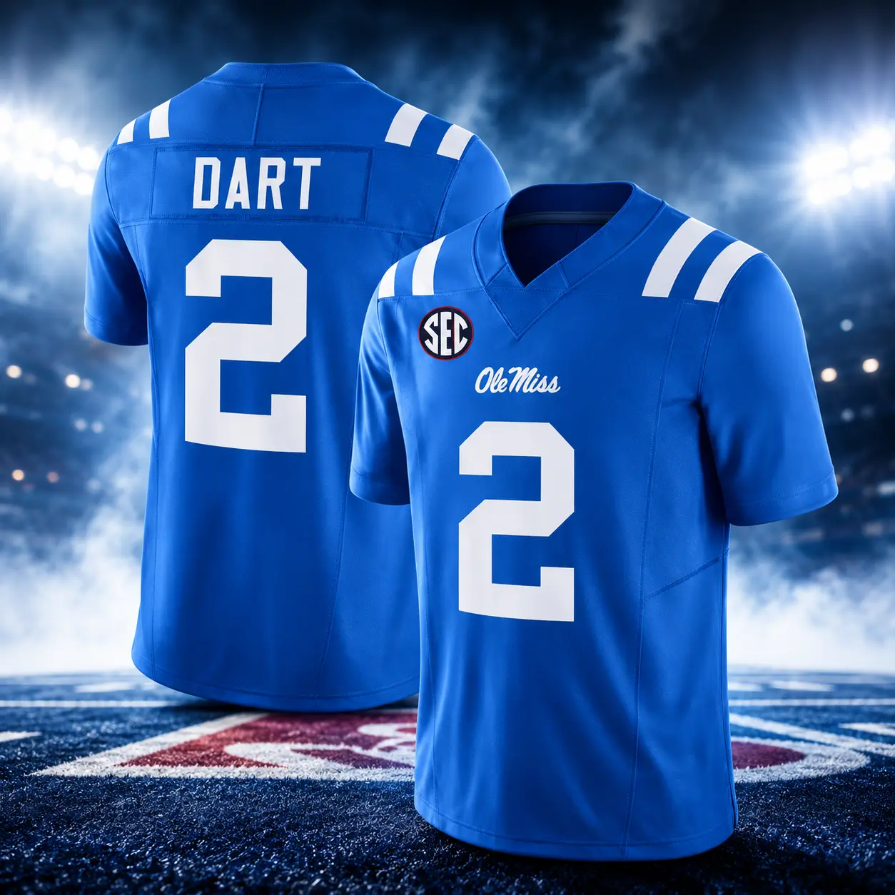 Ole Miss Rebels Jaxson Dart #2 Football Jersey - Blue SEC College Football Fan Jersey Game Day Shirt Unisex, Football Fan Apparel Lightweight Mesh Sports Shirt