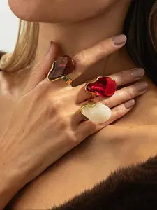 Bohemian Geometric Resin Ring for Women, Fashionable Elegant Daily Party Jewelry, Trendy Jewelry, Versatile Gift for Ladies