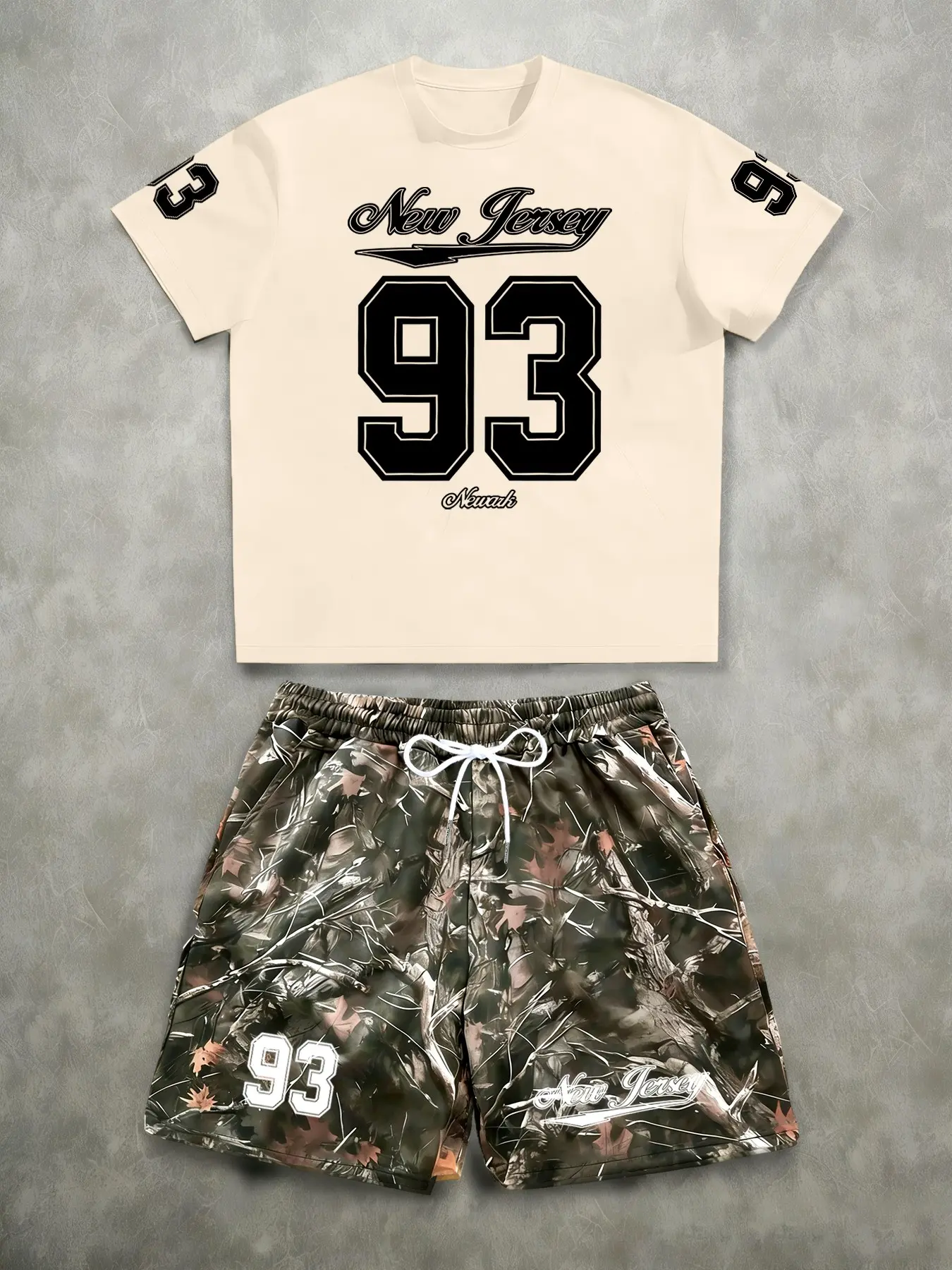 New Fashion Street Style Print Design Digital Print T-Shirt + Branch Shorts Matching Set Outfit, Trendy Urban Fashion Two-Piece Hip-Hop Fitted Casual Sportswear Streetwear