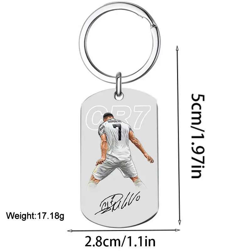 Cristiano Ronaldo R7 2026 Stainless Steel Keychain - 2.8cm x 5cm Double-Sided Print Custom Pendant, Steel-Colored Fan Gift for Party Supplies, Ronaldo Print