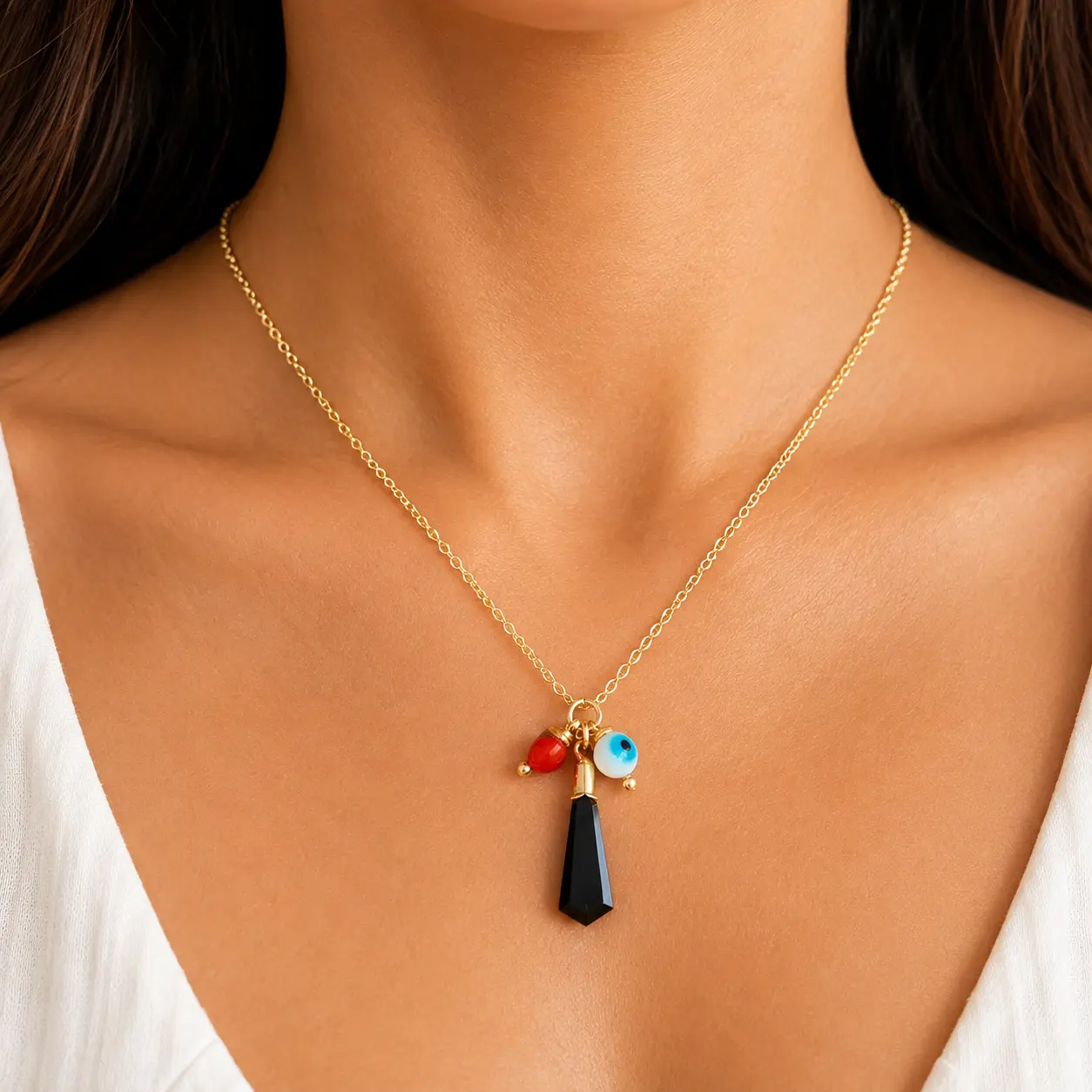 Genuine Black Azabache Necklace, 14k Goldplated Amulet pendant, Protection jewelry, Evil eye Amulet, Jet Charm Protection, 18 inch