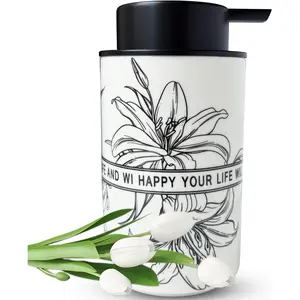 Ceramic White  Soap Dispenser for Bathroom & Kitchen,Lily  Hand Sanitizer Bottle,Chic  Deco ()