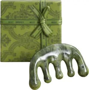 Jade Meridian Massage Comb for Face & Scalp, Natural Stone, Stimulates Blood Circulation, Relieves Tension, and Promotes Meridian Flow, Multi-Purpose Head Massager for Relaxation & Wellness (Green)