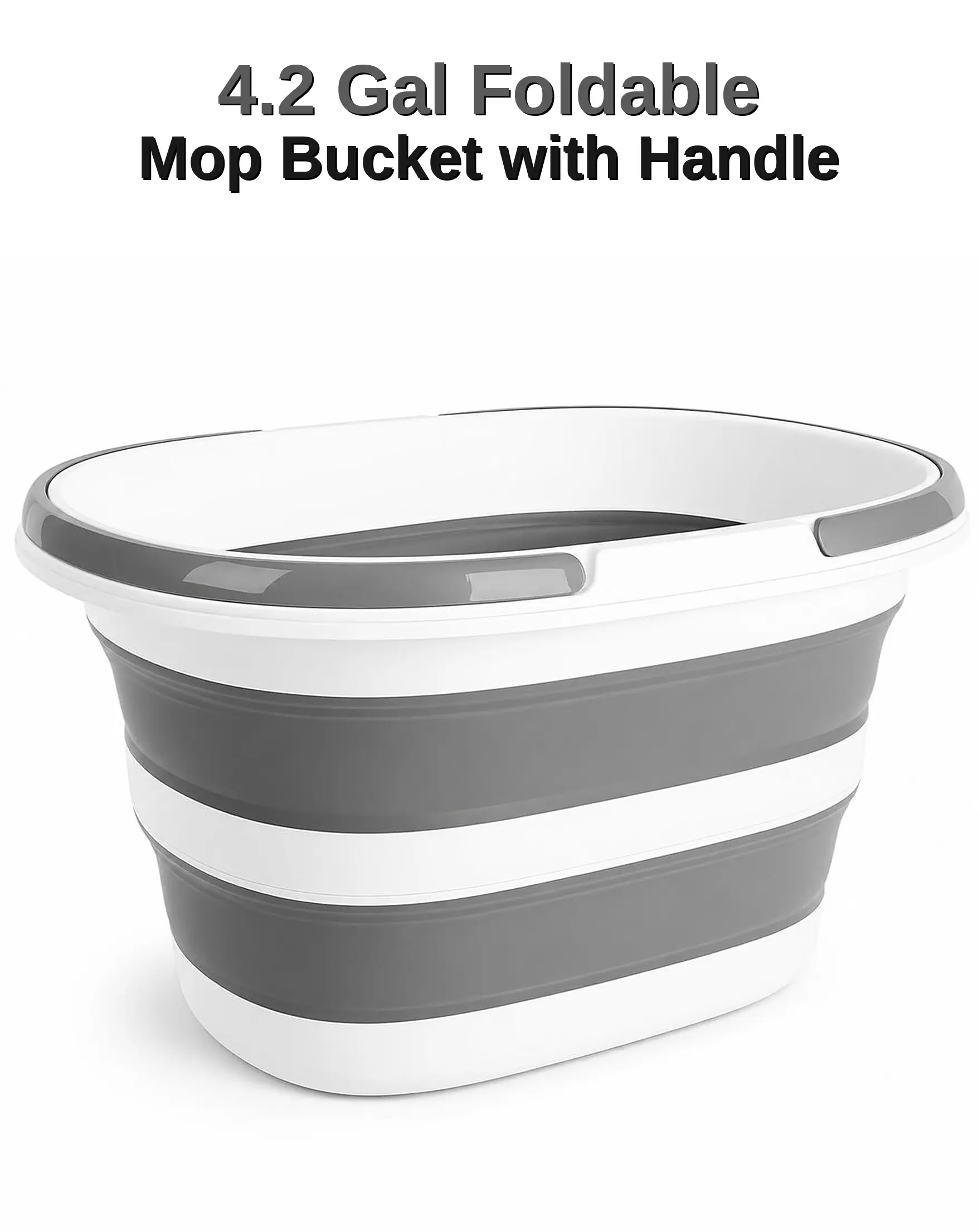 Foldable Rectangular Plastic Mop Bucket with Handle 4.2 Gal - Home Bathroom Space-Saving Cleaning Bucket for Laundry, Garden Watering, Camping Use