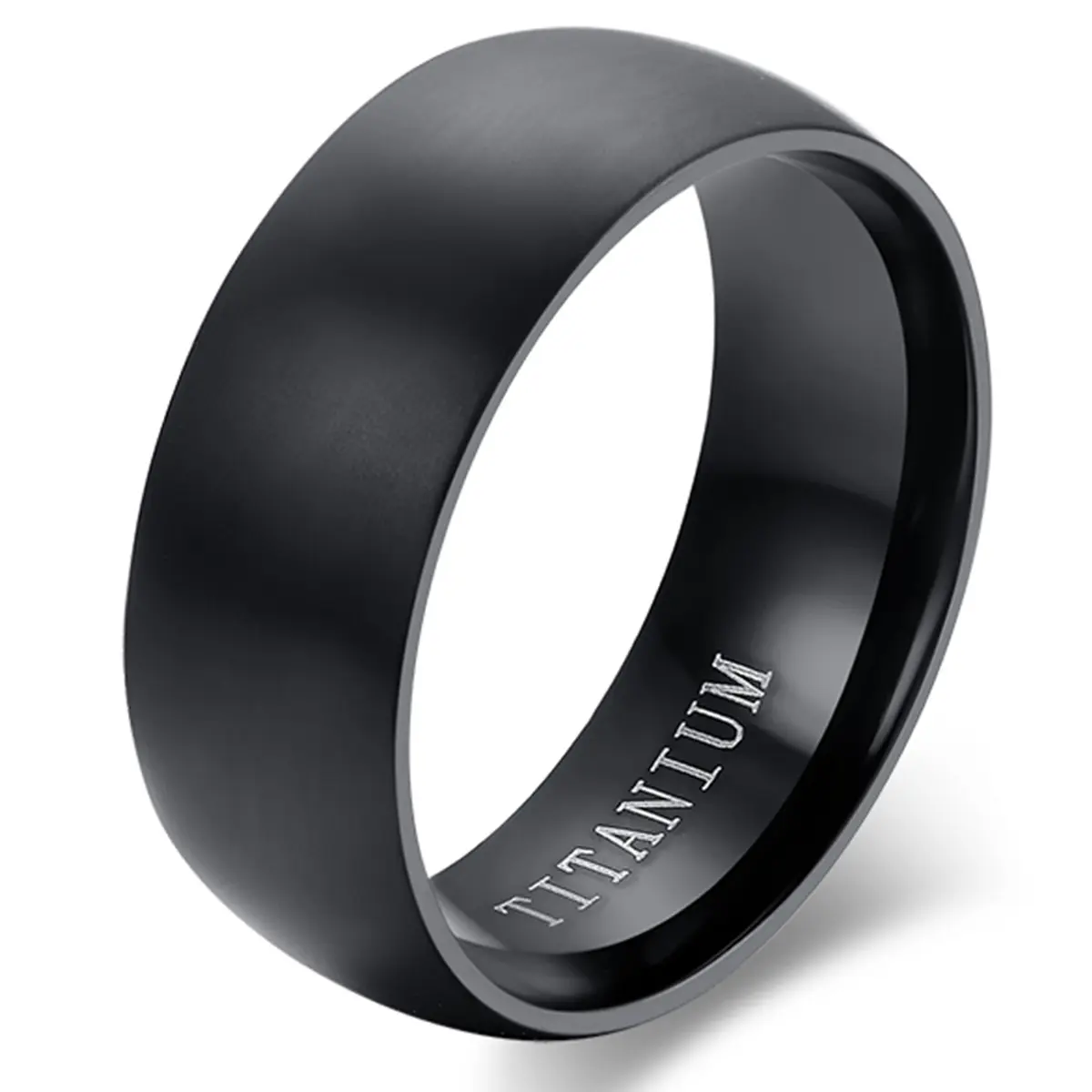 OIDEA 8mm Black Titanium Band for Men - Classic Plain Wedding Band with Laser-Engraved "I Love You", Titanium Construction Rings