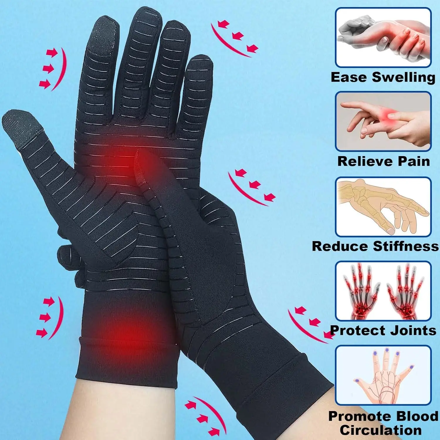 Knitting Copper Compression Gloves for Adult Males - Snug Hand Support, Arthritis & Joint Pain Relief, Sports Use