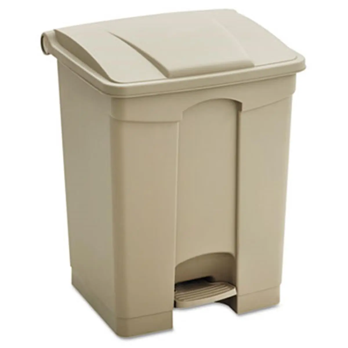 Safco 9923TN Single Unit 23 gal Large Capacity Plastic Pedal-Open Receptacle, Tan, ft Pedal Design for Office Workplaces