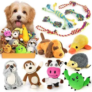 Dog Squeaky Toys for Small Dogs 12 Pack Stuffed Plush Dog Toy Bundle with Natural Cotton Puppy Rope and Cute Chew Toys for Teething