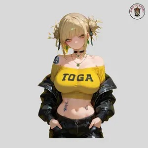 Himiko Toga Hot Vinyl Sticker, Bold Yellow Crop Top Look, Unique Tattooed Anime Waifu, Laptop & Car Decor