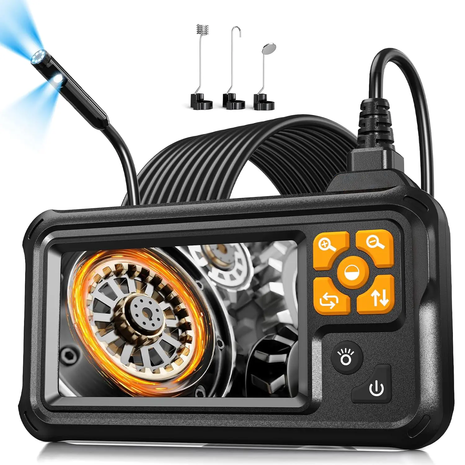 1080P Dual Lens Endoscope Camera with Light, 4.3 IPS Screen, 8 LED Lights, Flexible Semi-Rigid Cable, IP67 Waterproof 16.5FT ABS Borescope, Sewer Check & Detailed Inspection Tool (Batteries Included)