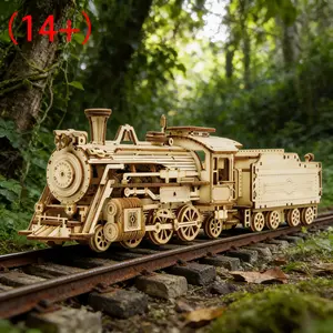 3D Wooden Train Engine Model Kit, DIY Handmade Craftsmanship Steam Locomotive Building Set, Educational Hobby, Touch Skills Development, Suitable for Teens and Adults