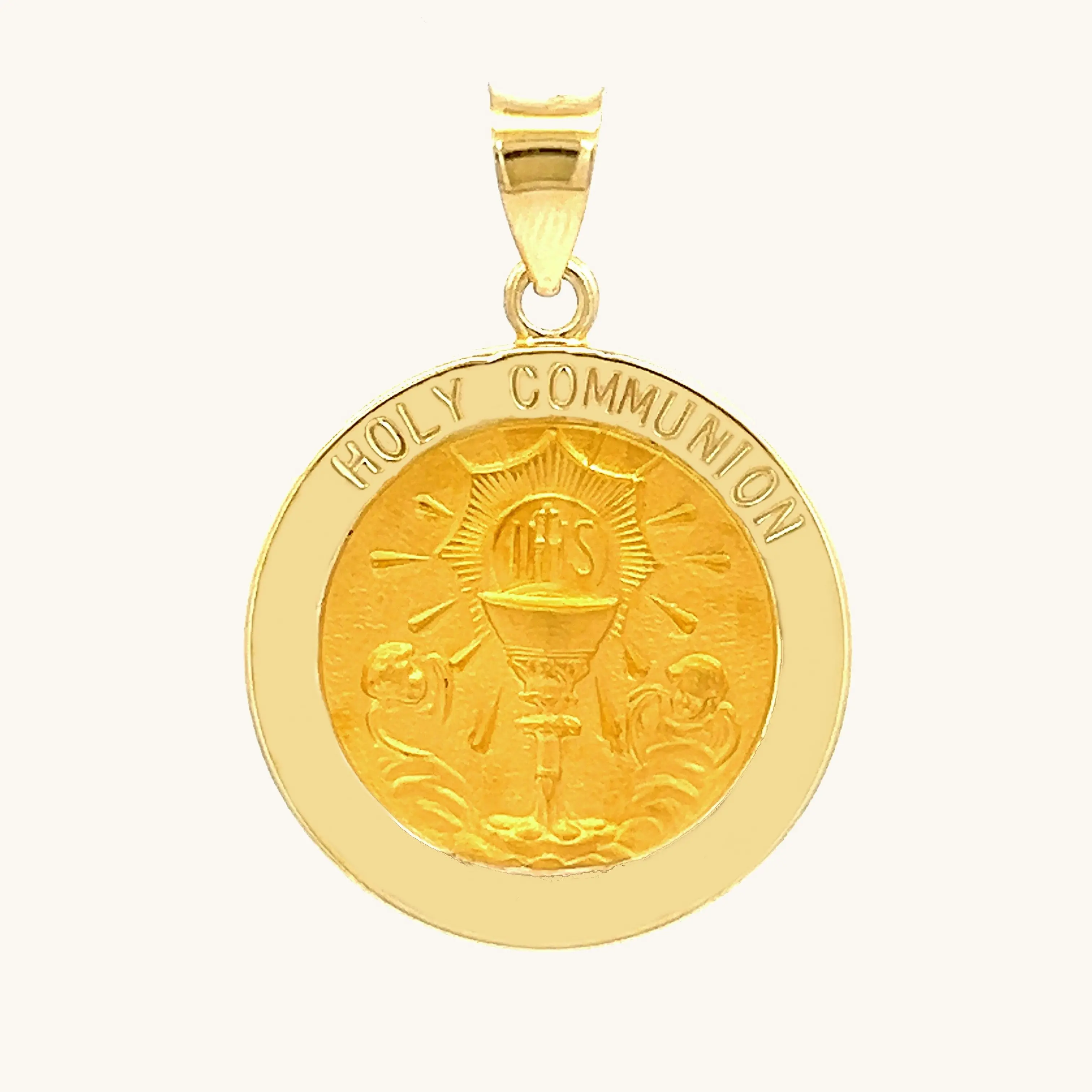 SOLID 14K GOLD HOLY COMMUNION MEDAL | ROUND