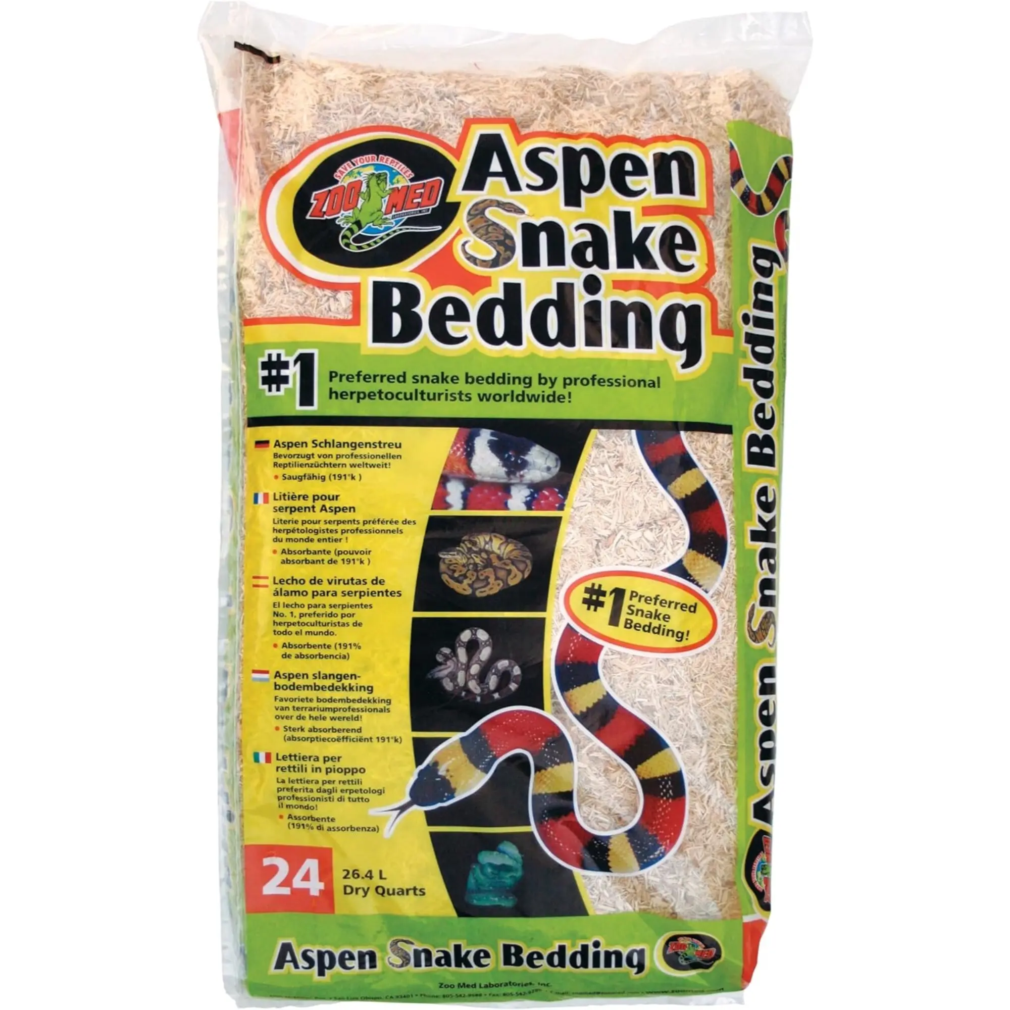 Zoo Med Aspen Snake Cage Bedding, Naturalistic Absorbent Substrate, 24qt