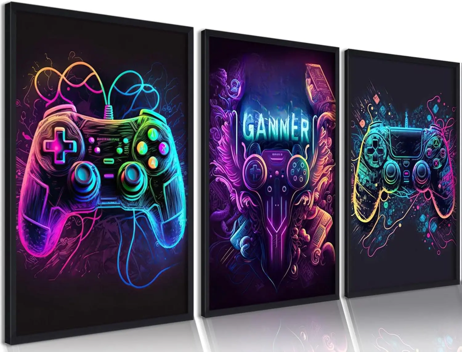 Gaming Poster Set of 3 for Boys Room Decor 12"x16" Unframed High Definition Canvas Wall Art Cyberpunk Game Handle Theme Home Decor