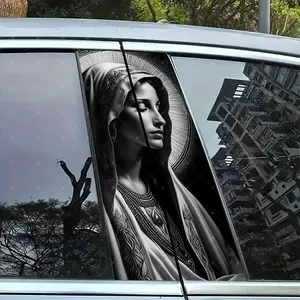 2pc Virgin Mary Vinyl Sticker Car B-Pillar Protection Decal Easy Peel & Stick Sunproof Waterproof Scratch-Resistant for All Cars