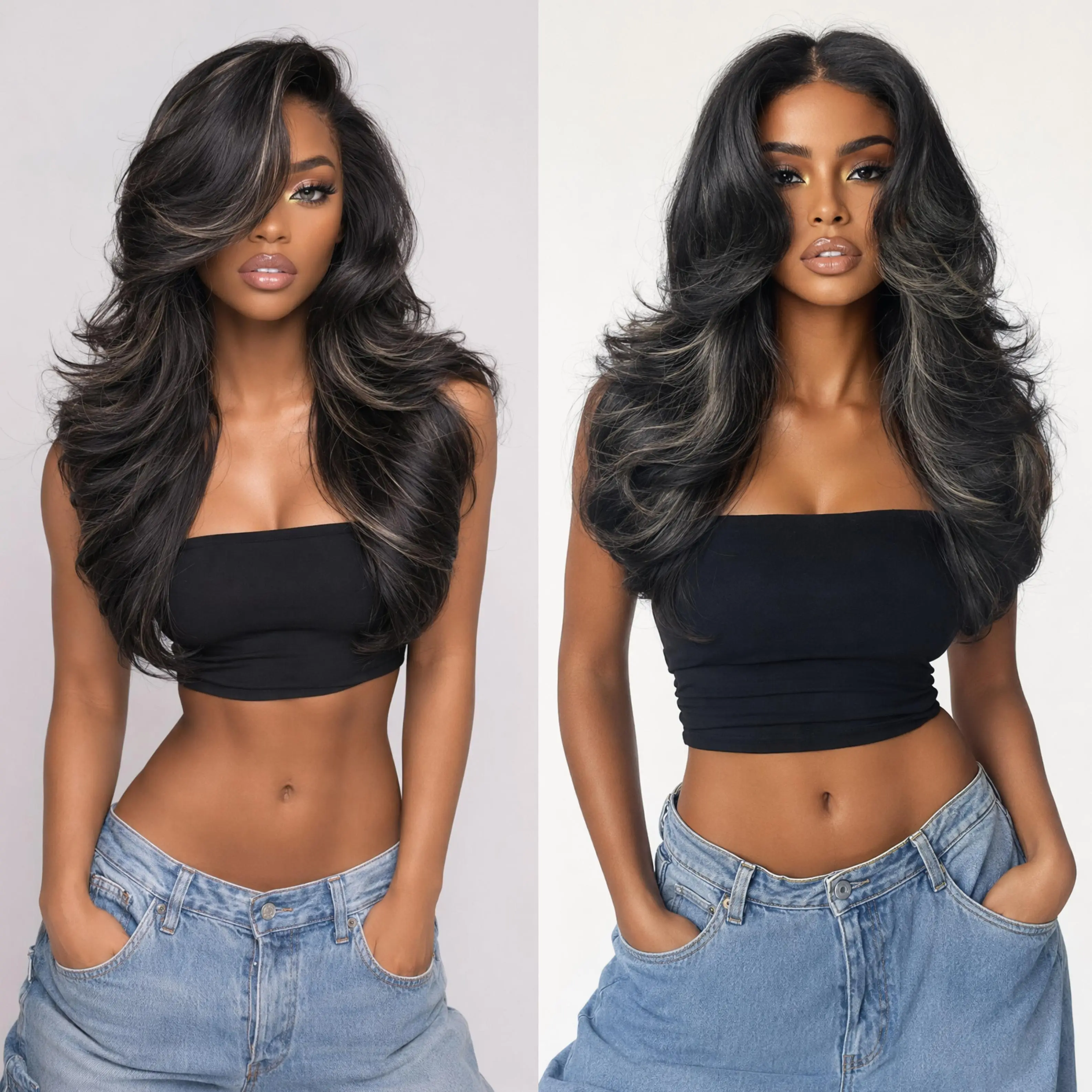 [Detroit Layers]Golden Black 24 Inches Big Head Friendly Kash Doll Layers Beginher Hair Extra Full & Voluminous Middle Part Heat Resistance Fiber 250% Density Big-Head Friendly T-Part Lace Synthetic Pre-Cut Glueless Wigs Color SummerVibes