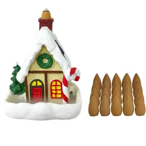 Resin Backflow Incense Cone Holder – Christmas House with 20 Pieces of Apple Cinnamon Backflow Incense Cones Fragrance Scent
