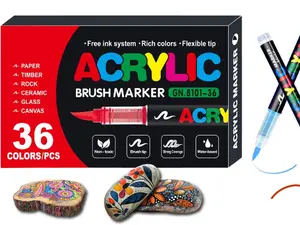 36 Color Acrylic Paint Brush Markers Set, No bleeding Non-Toxic Multi-Surface Flexible Tip, Water-Based Painting Art Pens for Canvas, Glass, Wood, Paper, Ceramic