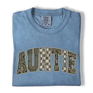 Comfort Colors Auntie Shirt, Vintage Camo Checkered Auntie Graphic Tee, Family Pride T-Shirt for Aunts, Cute Gift for Auntie - AMBER