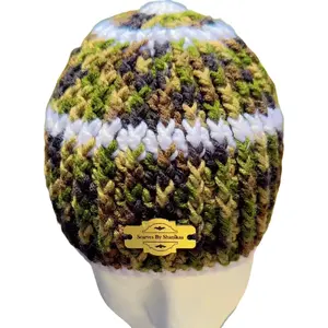 Camouflage Striped Crochet Beanie Twisted Stripe Camo Multi-Colored Beanie for Ladies Guys Customizable Colors Hand Wash Only Ponytail Friendly for Long Hair