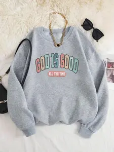 Women's Letter Print Sweatshirt, Casual Long Sleeve Round Neck Pullover for Fall & Winter, Women's Clothes for Daily Wear