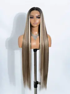 38 Inch Long Straight Lace Front Wigs for Women, Gorgeous Fluffy Heat Resistant Fiber Pre Plucked Wigs without Bangs, Synthetic Wigs for Party, Daily Use, Lace Frontal, Natural Looking Wig
