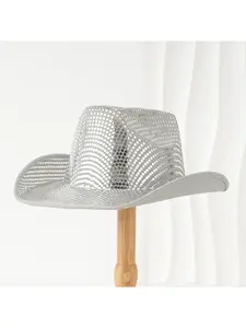Female unisex western cowboy hat, silver sequined jazz hat, stage music hat punk styleSpeedy Smarts